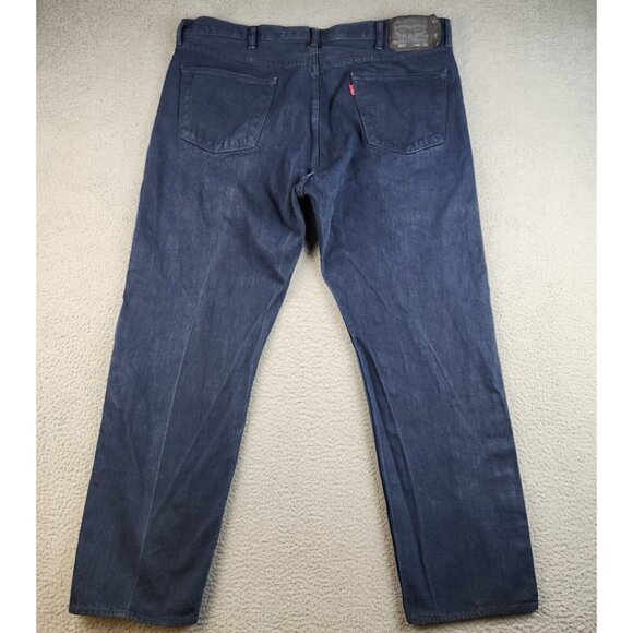 Mens 44x32 Levis Blue Dark Wash 501 Classic Fit Straight Leg Button Fly Denim - Picture 3 of 9